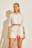 Camisa Cropped Linho - Navy