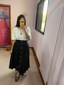 Saia Midi Linho Preta