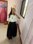 Saia Midi Linho Preta