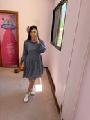 Vestido Manga Bufante Poa Cinza