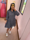 Vestido Manga Bufante Poa Cinza