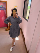 Vestido Manga Bufante Poa Cinza