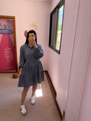 Vestido Manga Bufante Poa Cinza