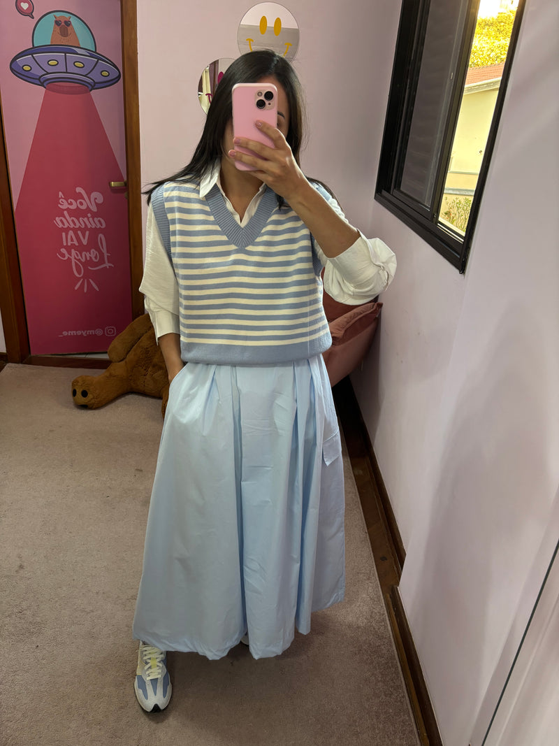 Colete Tricot Listrado Azul