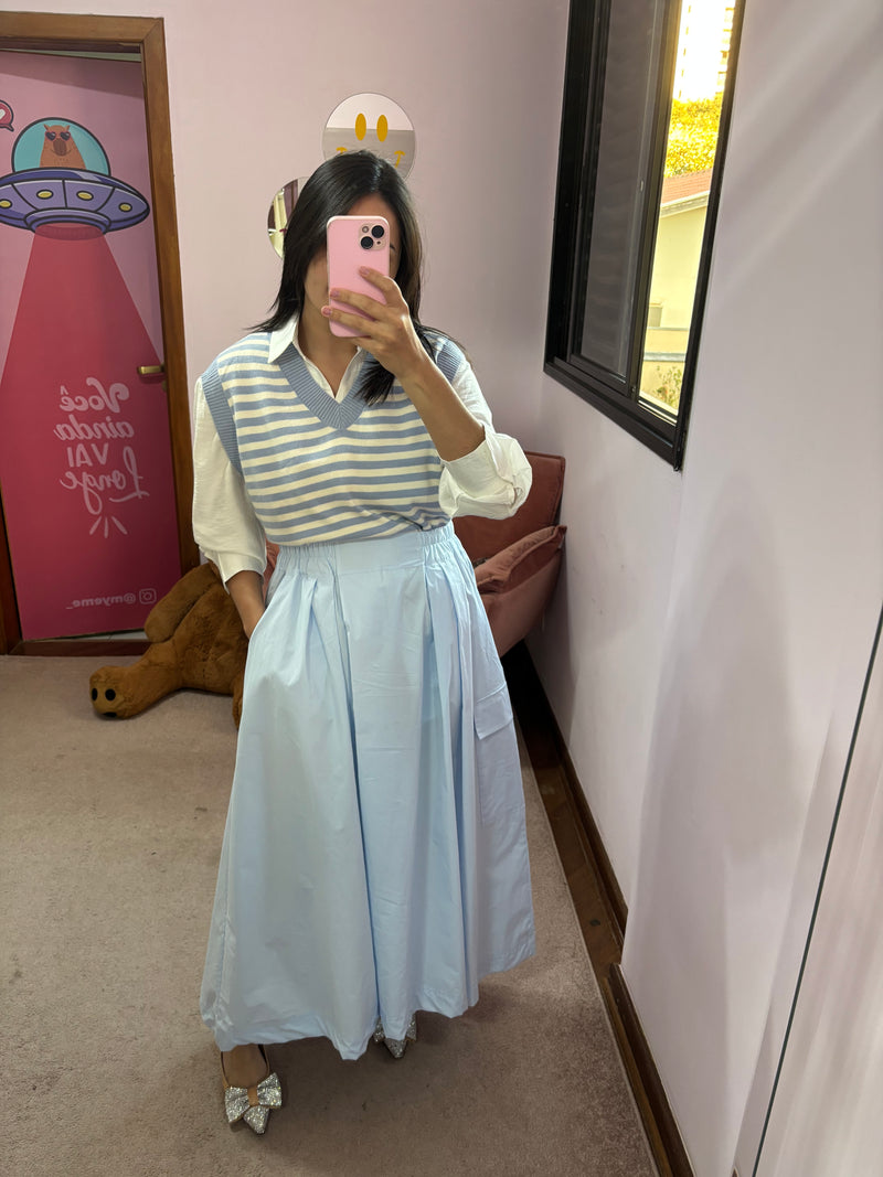 Colete Tricot Listrado Azul