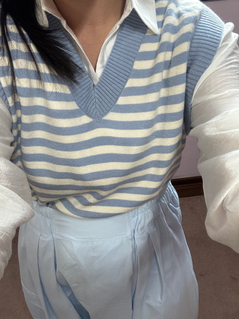 Colete Tricot Listrado Azul