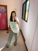 Calça Xadrez Verde Com Babado P