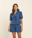 Blusa Manga Princesa Amarração Estampa De Coração