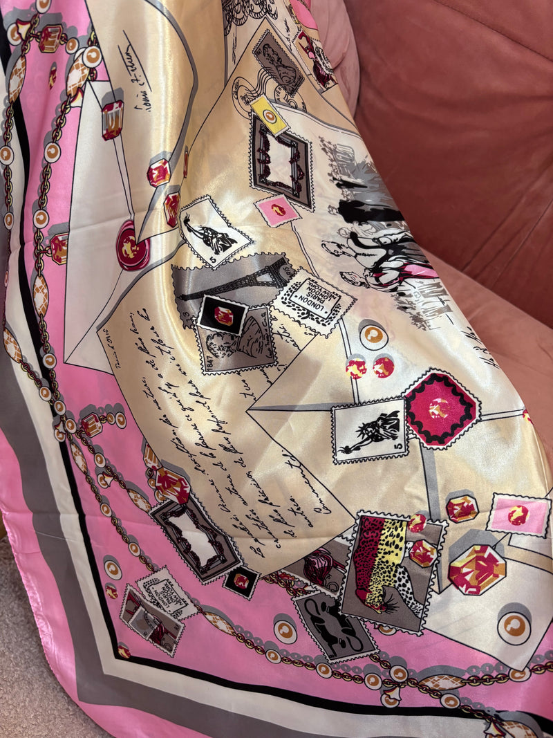 Lenço Cetim Selos Rosa