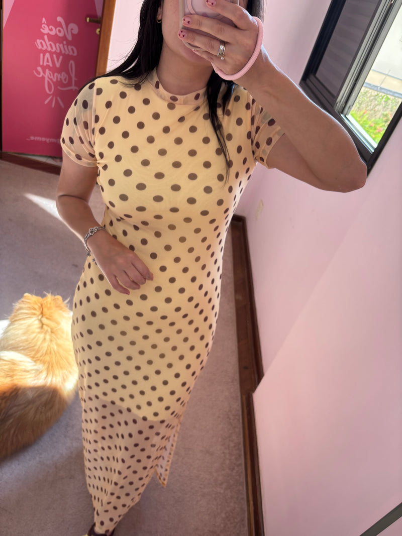 Vestido Midi Poá Tule Amarelo