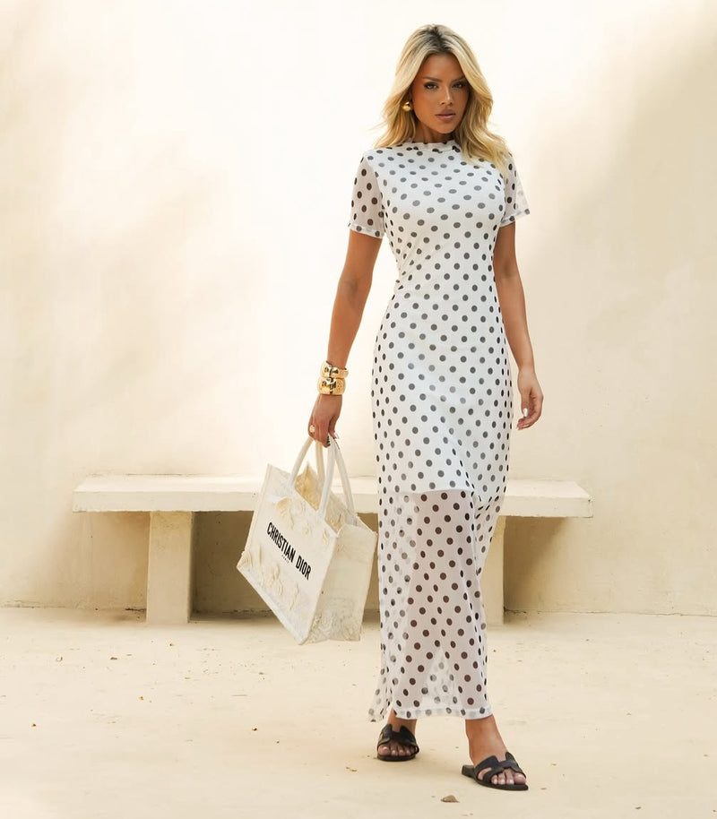 Vestido Midi Tule Poa Branco