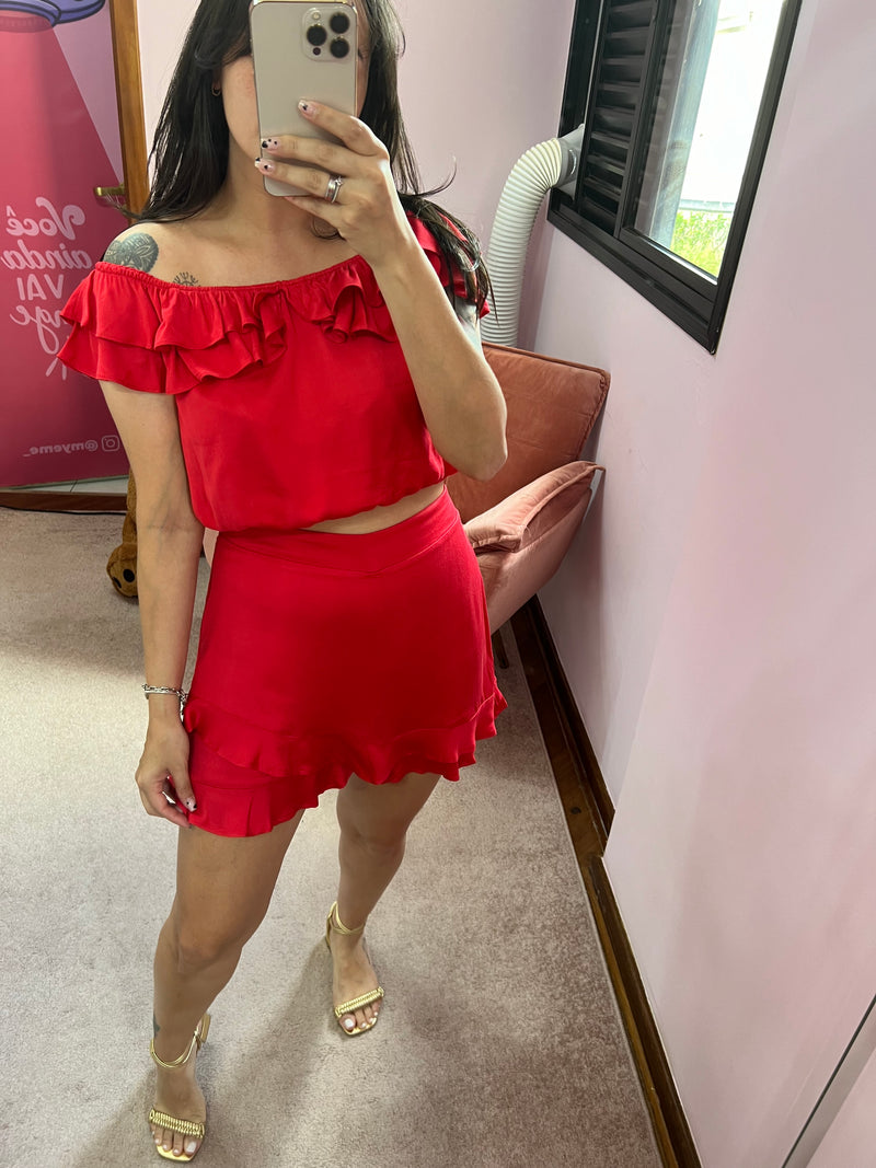 Short Saia Vermelho Bem Me Quer