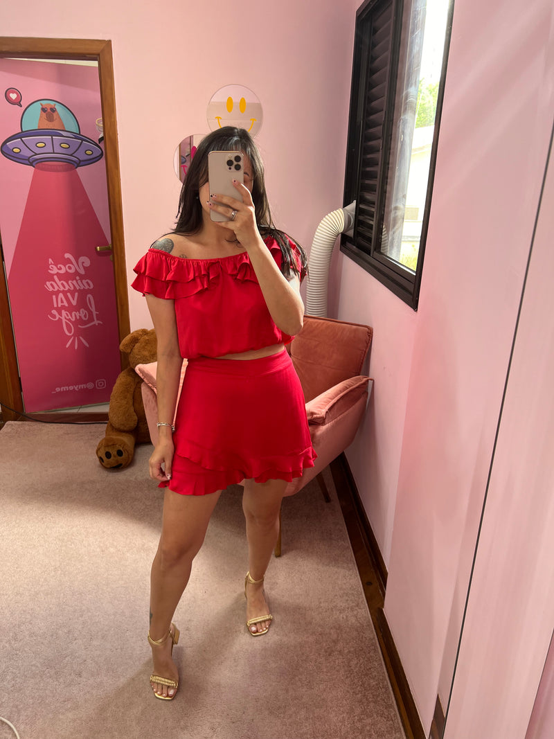 Short Saia Vermelho Bem Me Quer
