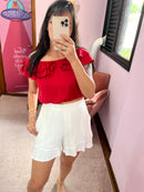 Short Alfaiataria Babado Branco Bem Me Quer