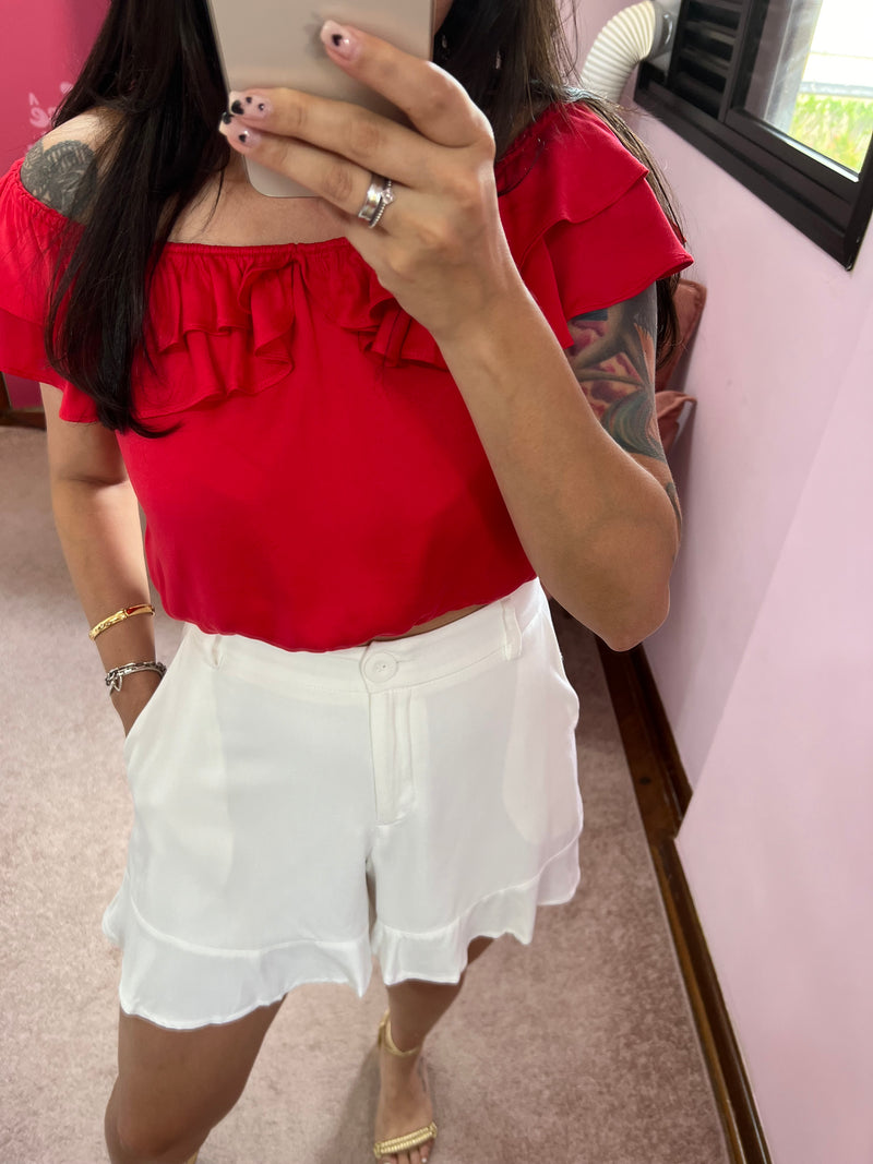 Short Alfaiataria Babado Branco Bem Me Quer