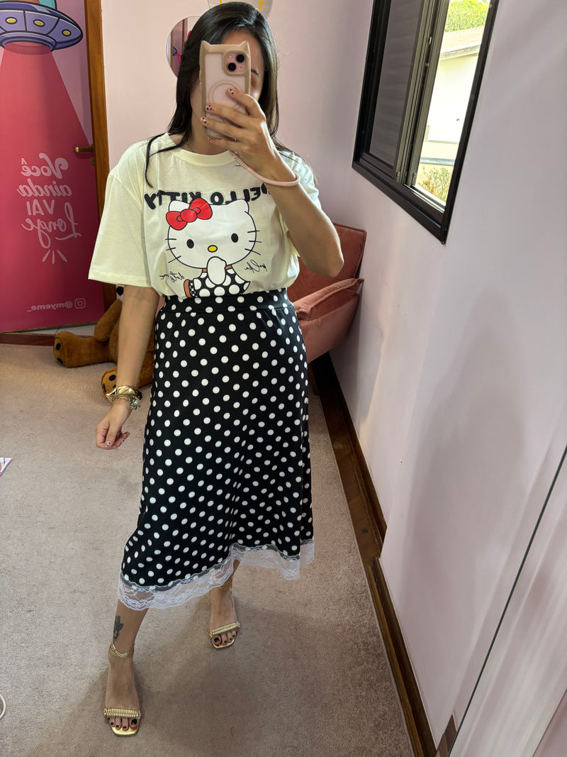 T-shirt Over Hello Kitty Poa Amarelo Manteiga