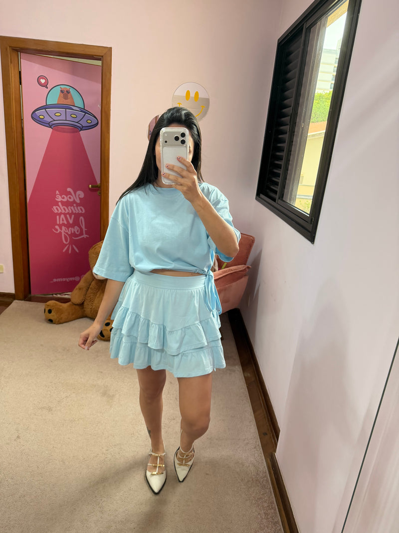 Saia Azul Babado