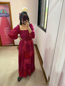 Vestido Longo Bufante Onça Rosa