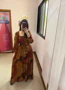 Vestido longo Bufante Onça Marrom