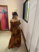 Vestido longo Bufante Onça Marrom