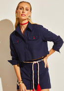Camisa Cropped Linho - Navy