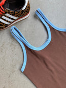 Blusa Regata Ribana Marrom com Azul